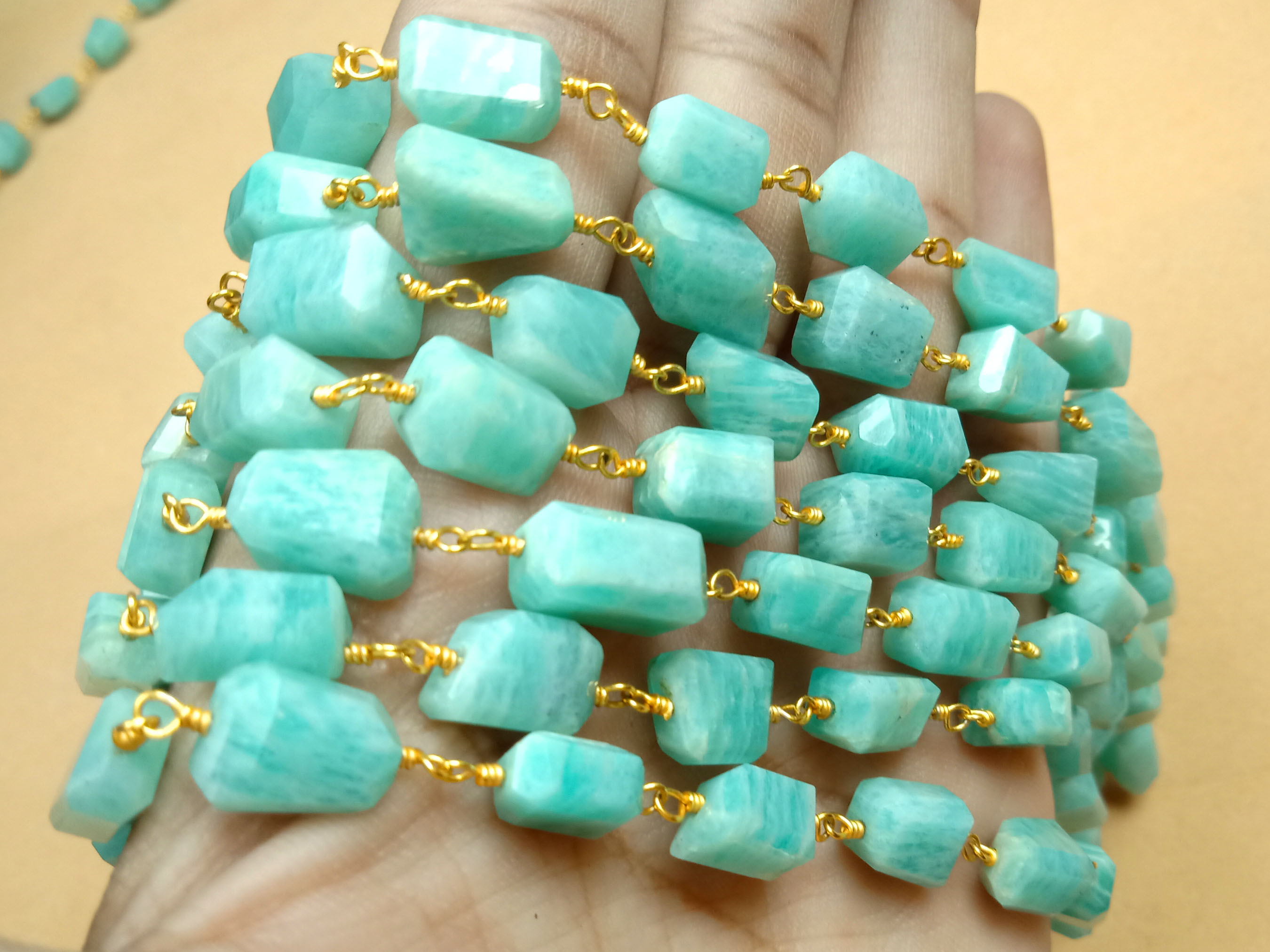 Nugget Cube Chips Amazonite Connector Chain - Natural Amazonite Assorted Size Beads