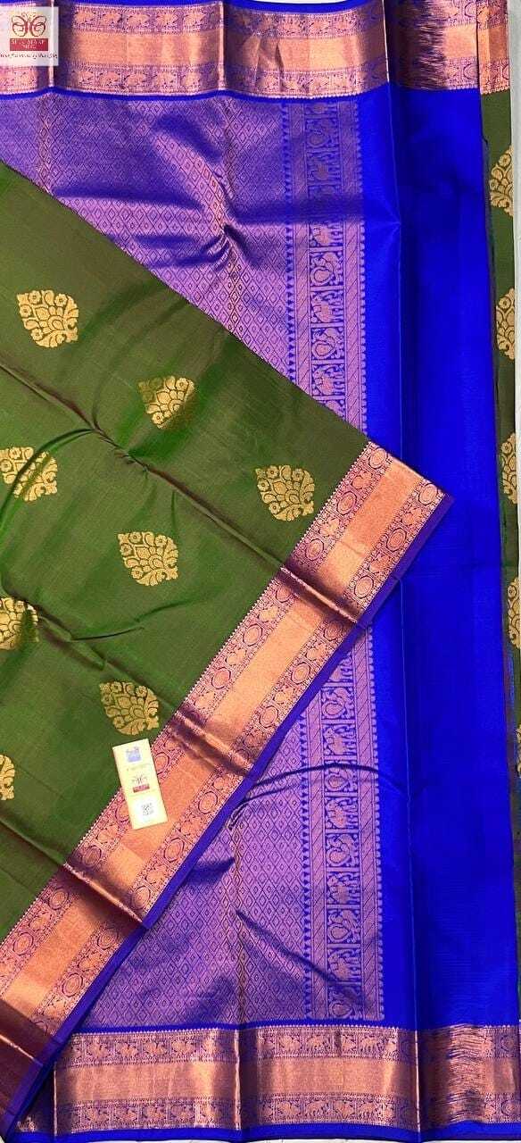 pure kanjivaram gold and copper jarie silk saree