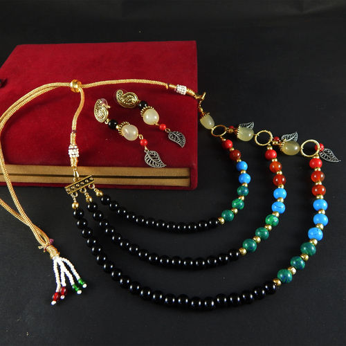 Semi Precious Gemstone Necklace - Multi-Color Coral & Onyx Beads, Stud Earrings Included for Gift, Engagement, and Anniversary