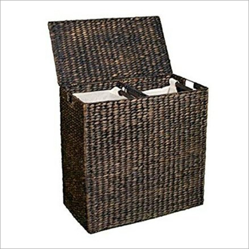 Wicker Laundry Basket - Wooden and Metal Elements, Open Design in Sleek Black Finish