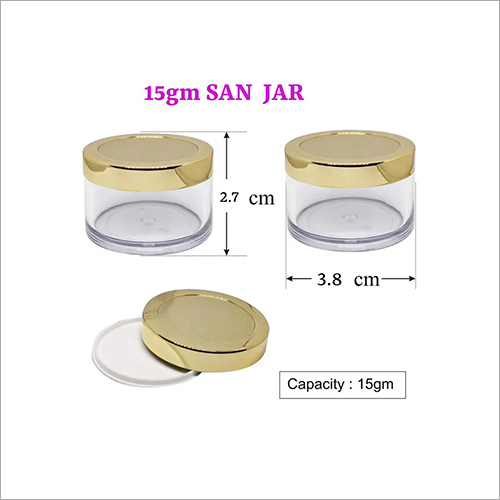 15 GMs San Jar - Plastic 2.7 cm Transparent | Rigid Thick-Walled Design Luxurious Acrylic Finish Excellent Product Compatibility