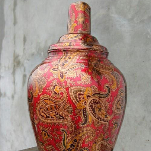 Brass Printed Copper Urn With Glass