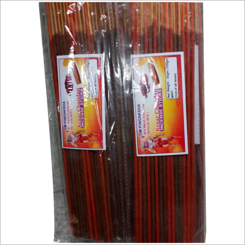 Kesar Chandan Incense Sticks - Bamboo Stick, Round Shape | Eco-Friendly, Aromatic & Religious Use with Wood Base