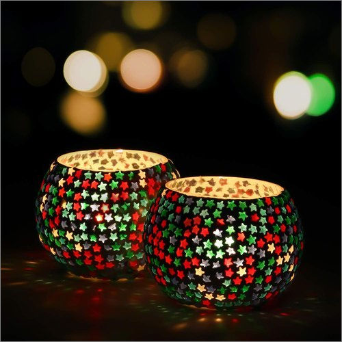 Mosaic Glass Tealight Candle Holders - Glass Material, 34 x 34 x 25 cm Size | Elegant Design for Warm Ambient Lighting