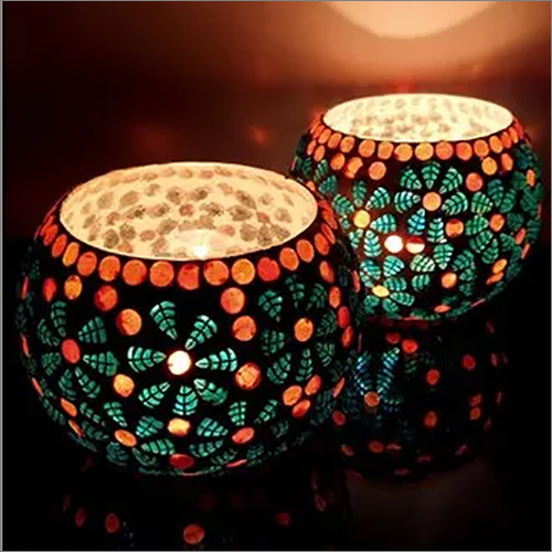 Rishabh Enterprises Mosaic Glass Tealight Candle Holders