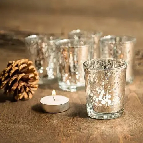 Glass Set Of 12 Silver Mercury Votive Tealight Candle Holders For Diwali
