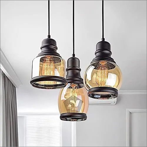 100 Watts 3 in 1 Round Black Tulip Glass Shade Hanging Pendant Ceiling Lamp