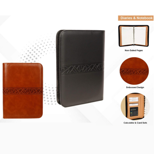 Zipped leather organizer with calculator