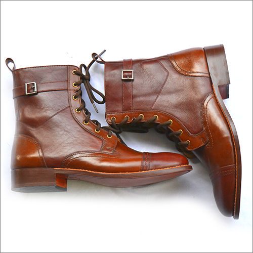 Mens Brown Round Toe Leather Boots