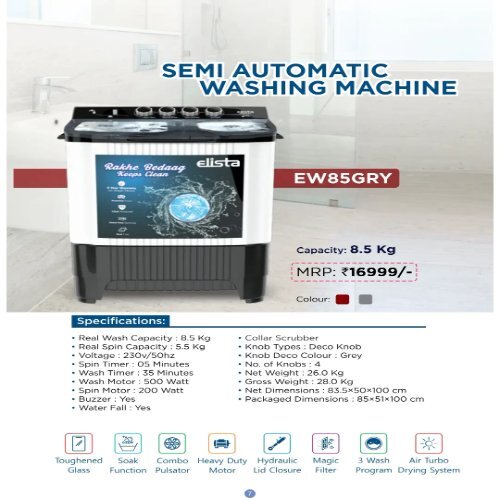 ELISTA Semi Automatic Washing Machine 8.5kg