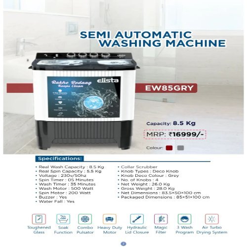 Semi Automatic Washing Machine 8.5kg.