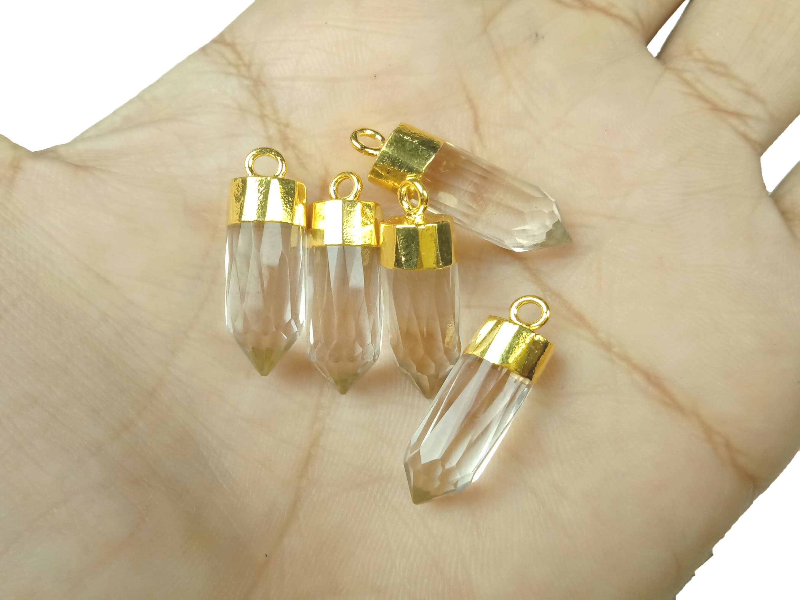 Crystal Quartz Big Pencil Pendant Size - 20x7mm - Electroplated Pendant - Crystal Pendant