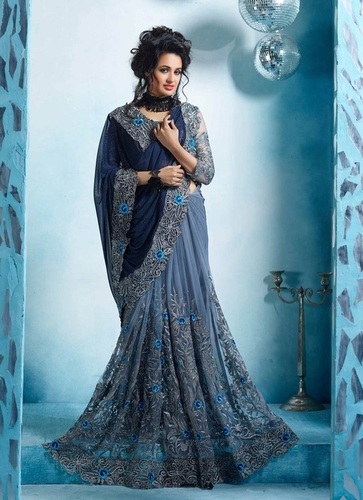 Exlclusive Designer Embrodery Women Lycra Saree