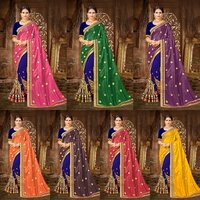 Exlclusive  Designer Embrodery Georgette  and Chiffon Saree