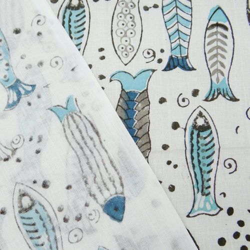 100% Cotton Hand Block Fish Print Fabric