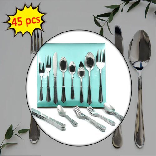 Stainless Steel Flatware Set - 45-Piece Stylish Cutlery Collection | Durable Premium Color Coating, Ideal for Families and Special Occasions