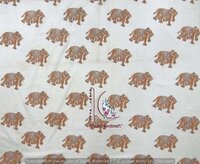 Brown Elephant Animal Hand Block Cotton Fabric