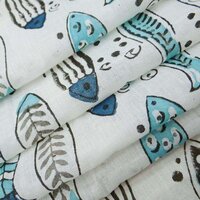 Fish Hand Block Animal Print Cotton Fabric