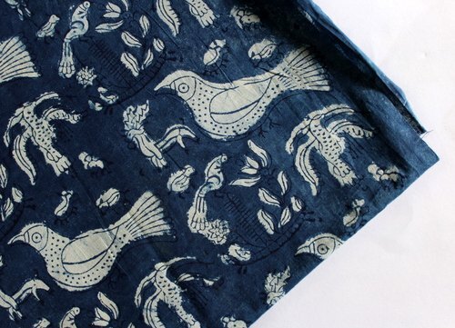 Indian Animal Print Hand Block Blue Cotton Fabric