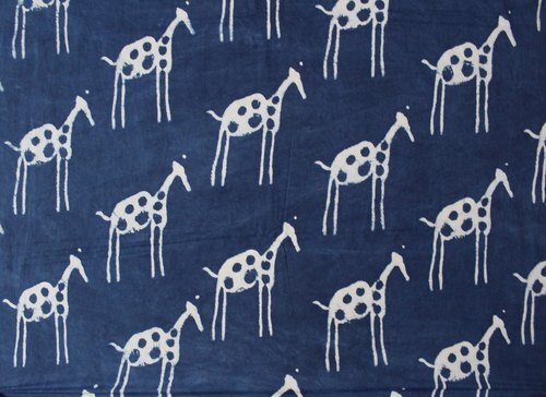 Sanganeri Hand Block Animal Print Vegetable Blue Cotton Fabric