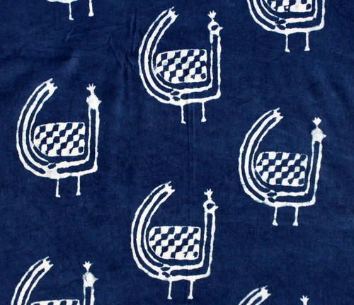 Animal Hand Block Dabu Print Cotton Blue Fabric