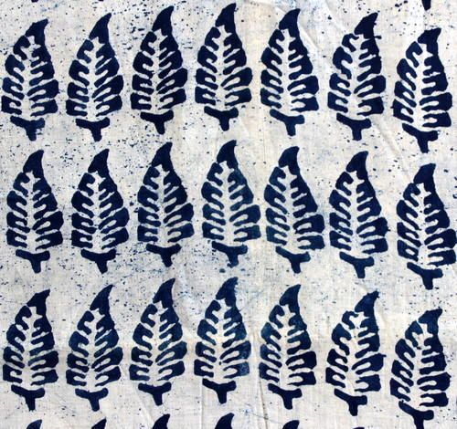 Exceptionally Soft Indigo Blue Leaf Dabu Print Cotton Hand Block Fabric