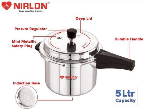 NIRLON Supreme Induction Base Outer Lid Pressure Cooker 5 Liters Silver