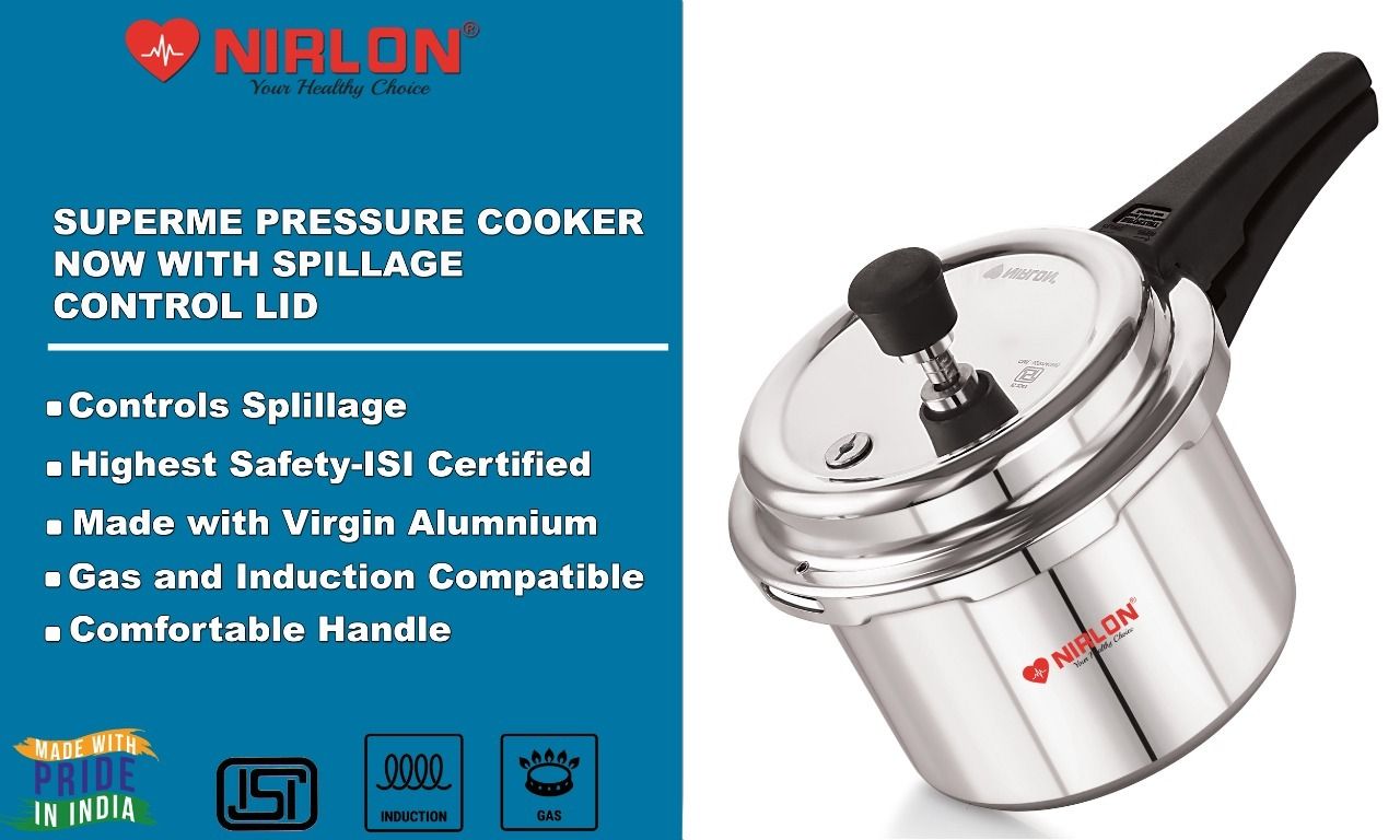 NIRLON Supreme Induction Base Outer Lid Pressure Cooker 5 Liters Silver