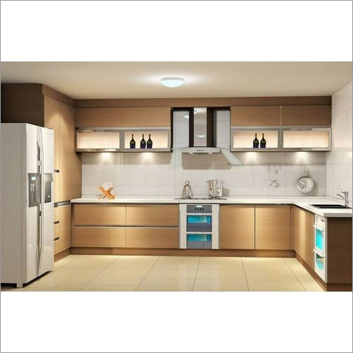 Easy To Clean Brown L Shaped Modern Kitchen