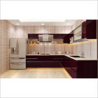 Acrylic Modular Kitchen - Matte & Gloss Finish, L Shape Design With Easy-to-clean Surfaces, Modern Aesthetic, Stainless Steel & Wood Accessories
