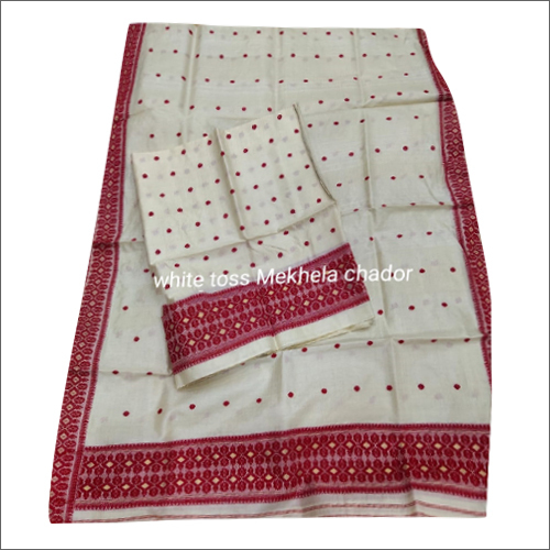 Casual White Toss Mekhela Chador Saree