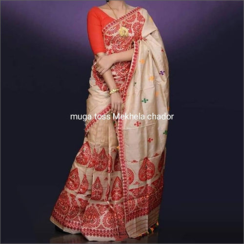 Multicolor Muga Toss Mekhela Chador Saree