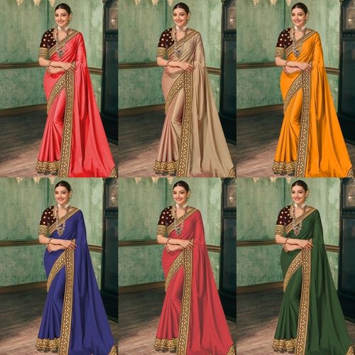 Designer Embrodery Women Vichitra Silk Saree