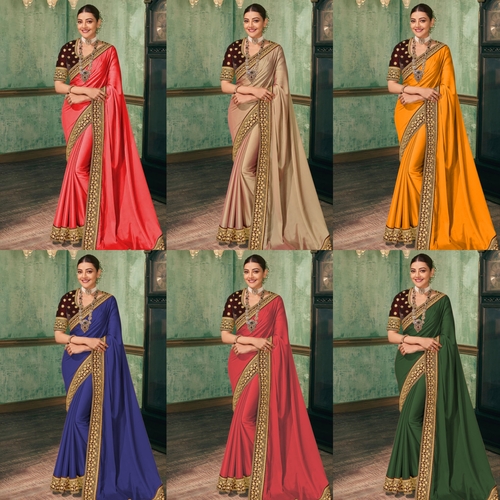 Designer Embrodery Women Vichitra silk saree