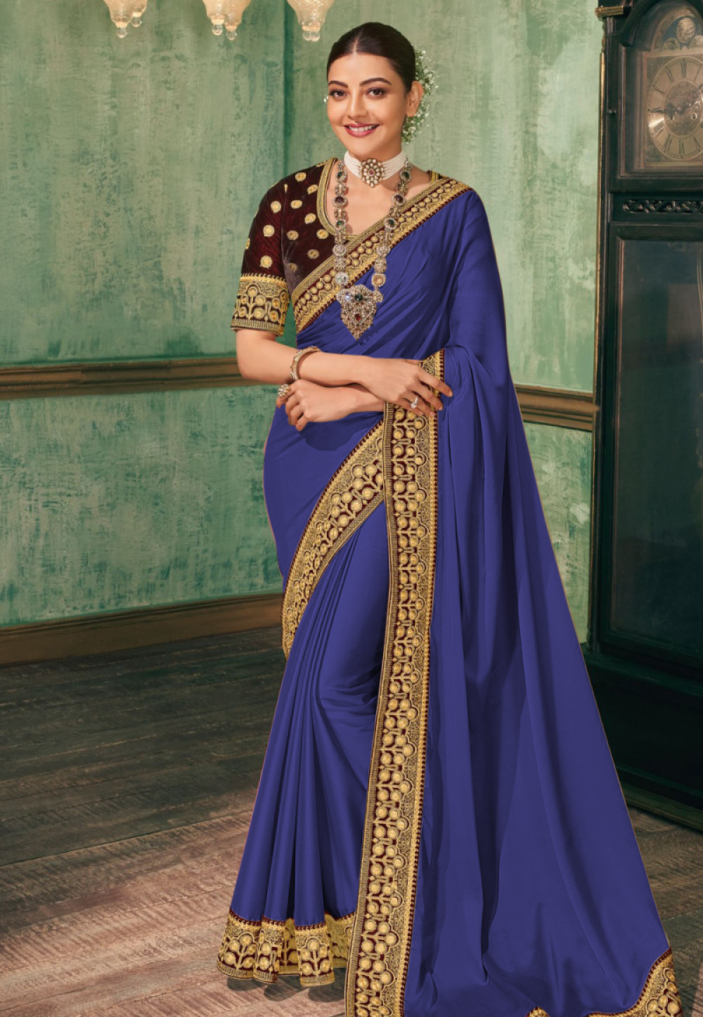 Designer Embrodery Women Vichitra silk saree