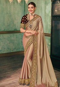 Designer Embrodery Women Vichitra silk saree