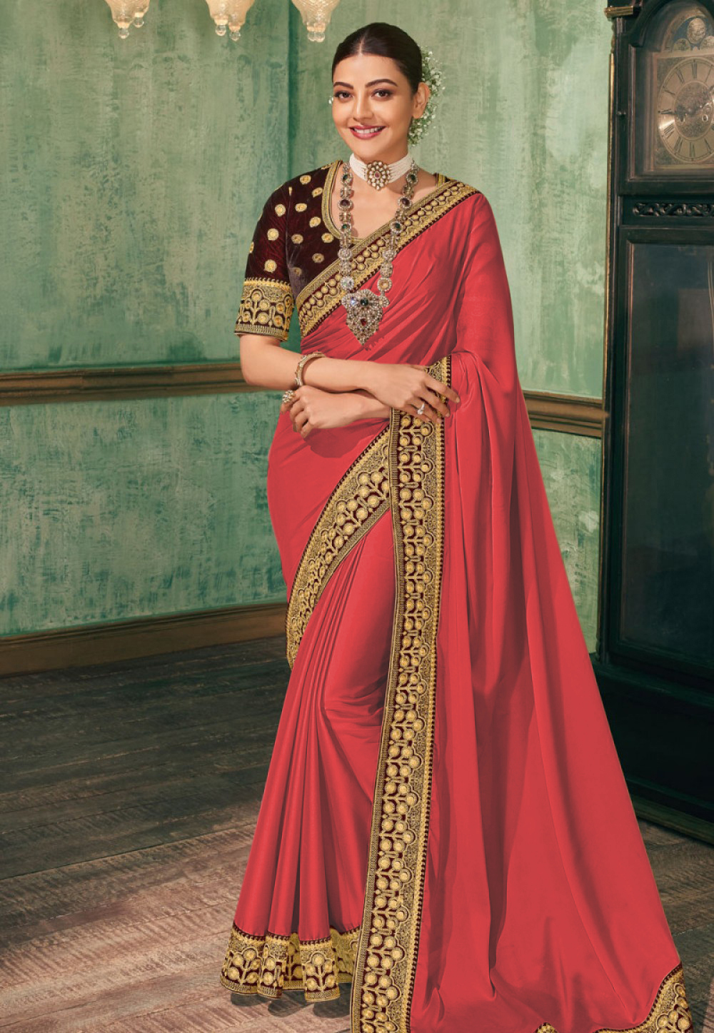 Designer Embrodery Women Vichitra silk saree