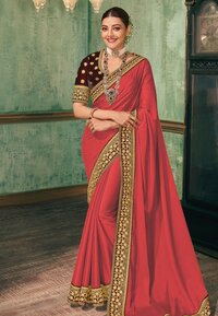 Designer Embrodery Women Vichitra silk saree