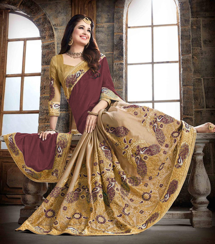 Exlclusive Designer Embrodery Chana silk with barfi Women saree