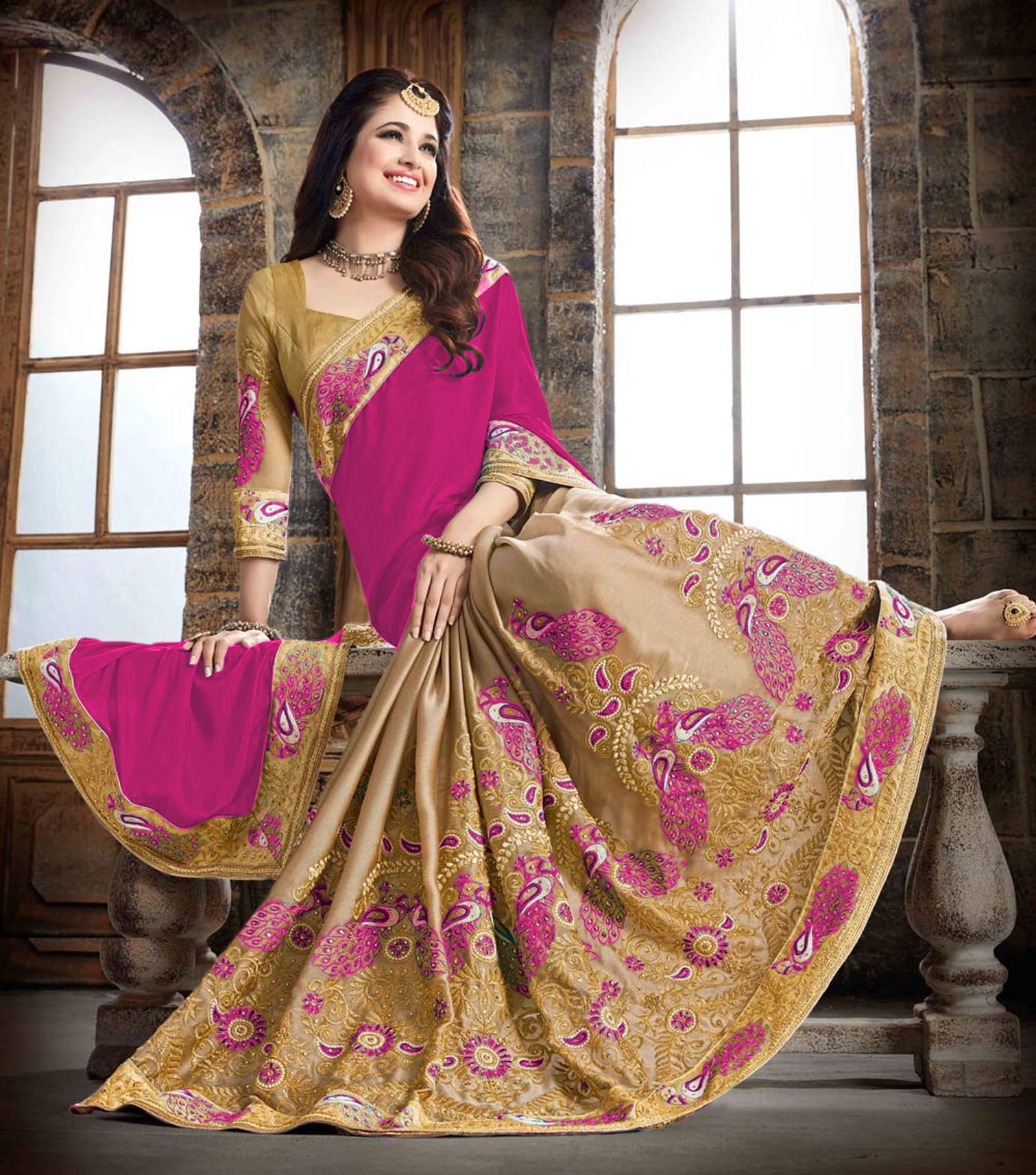 Exlclusive  Designer Embrodery  Chana silk with barfi Women saree
