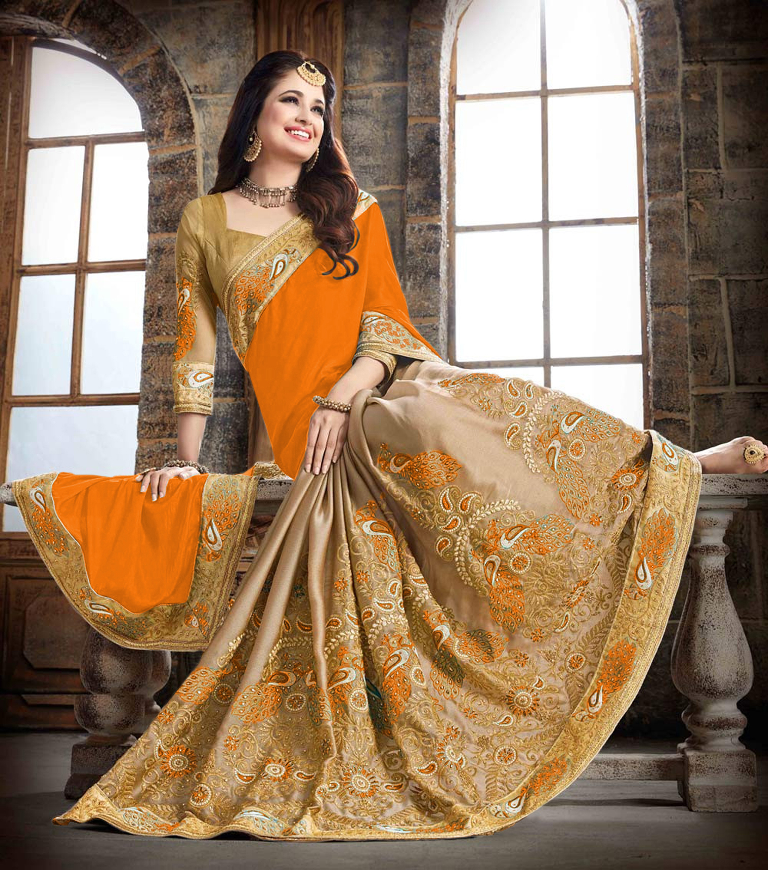 Exlclusive  Designer Embrodery  Chana silk with barfi Women saree