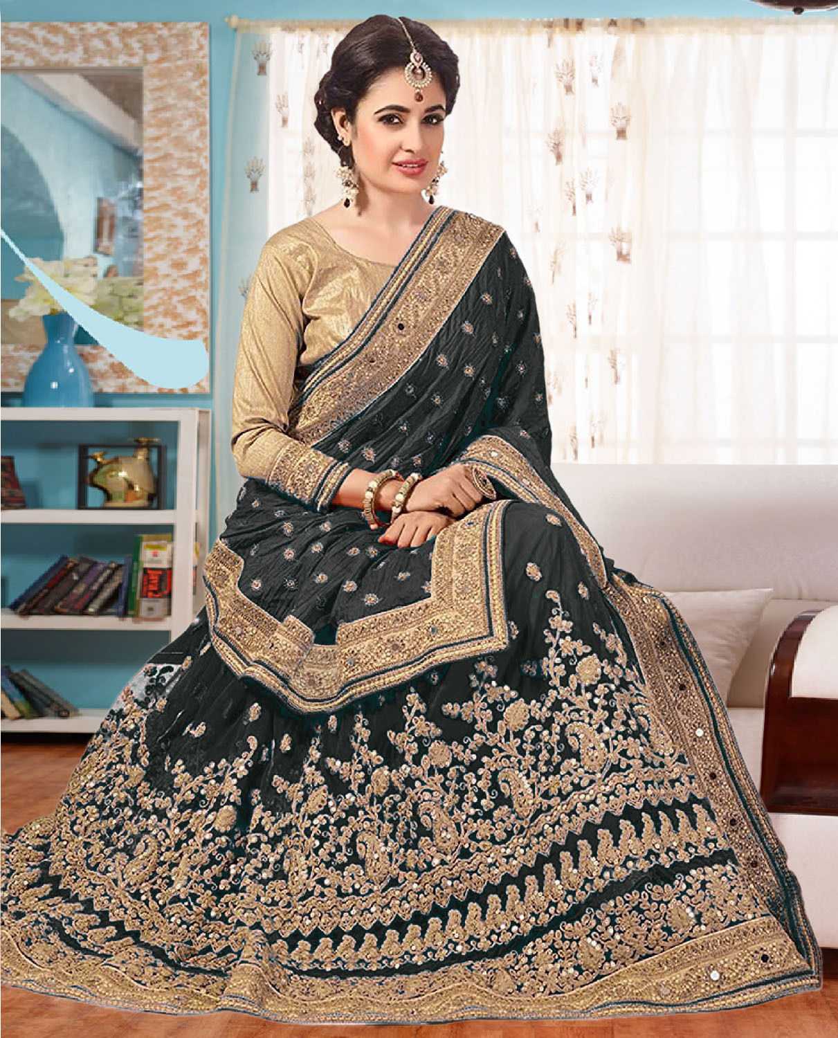Exlclusive   Designer Embrodery  Vichitra  with net  Silk saree
