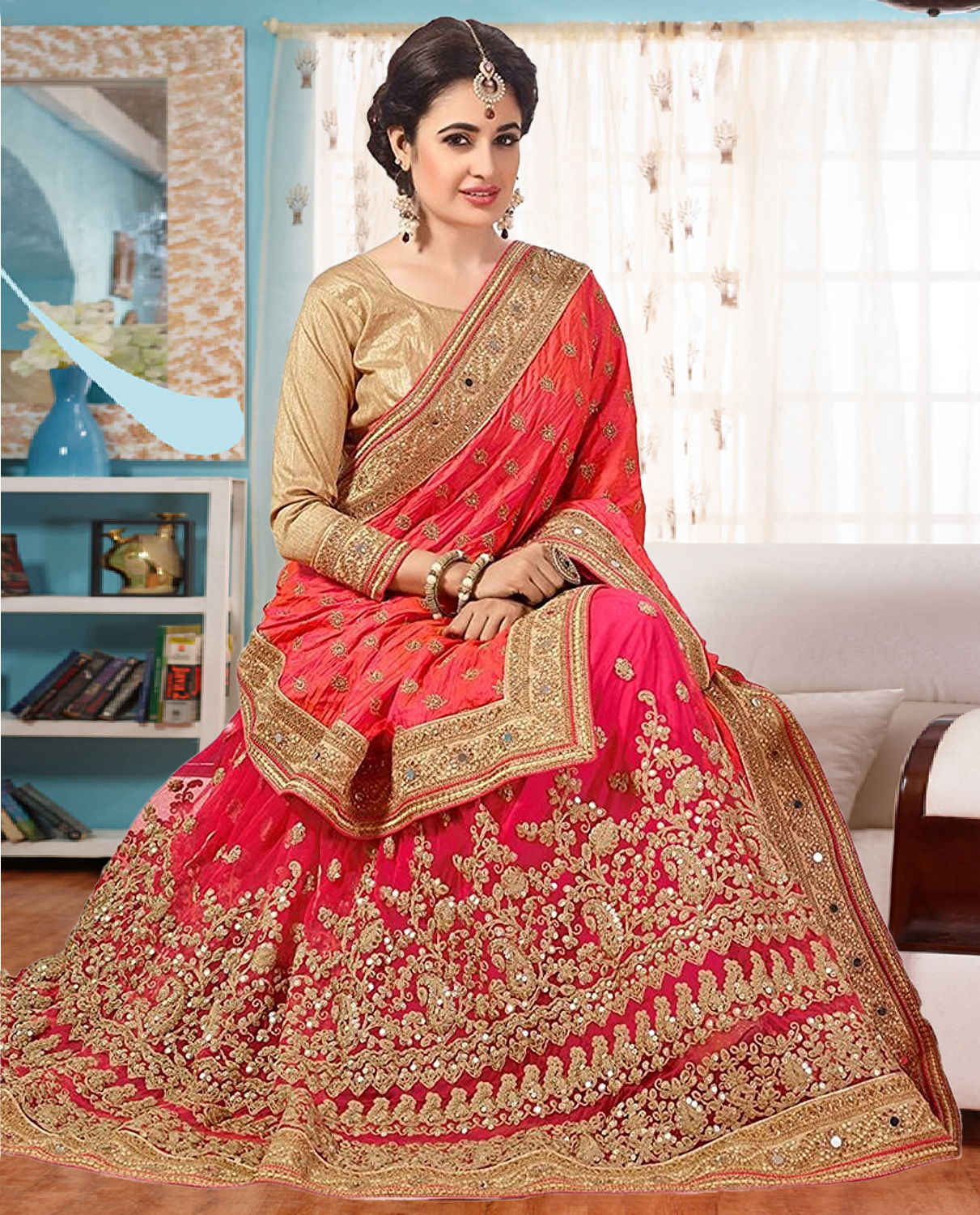 Exlclusive   Designer Embrodery  Vichitra  with net  Silk saree