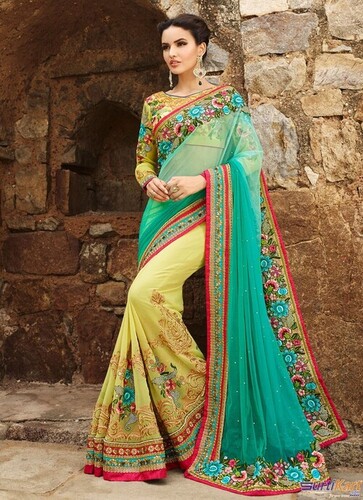 Exlclusive  Designer Embrodery Georgette  saree
