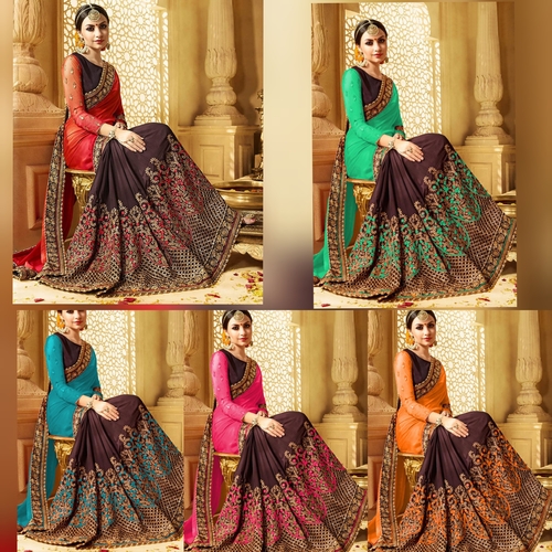 Exlclusive  Designer Embrodery Georgette  and  sai Chiffon Saree