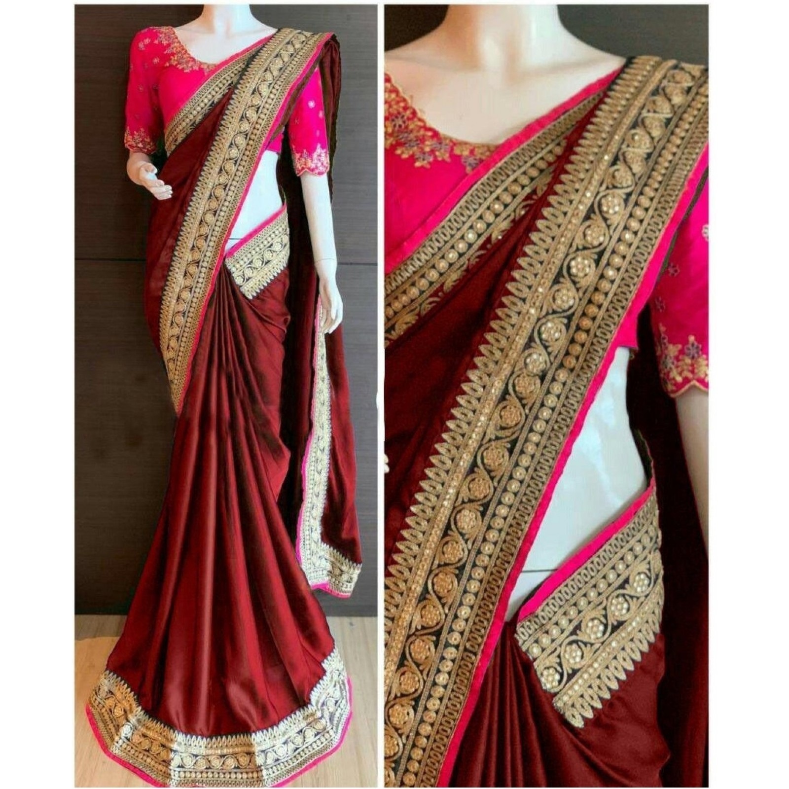 Exlclusive  Designer Embrodery Women Dola silk saree