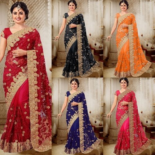 Exlclusive   Designer Embrodery Women  Net  with Dhupian Silk saree