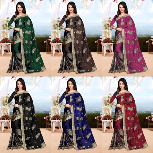 Exlclusive   Designer Embrodery Women  Vichitra   Silk saree