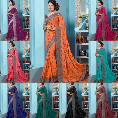 Exlclusive  Designer Embrodery  Chana silk  with Net Women saree