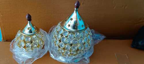 Brass Crystal Diya Set